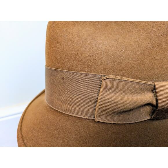 Vintage Stetson Men's Mallory Saddle Brown Caramel Wool "Furlana" Fedora Size 7 - Picture 9 of 11